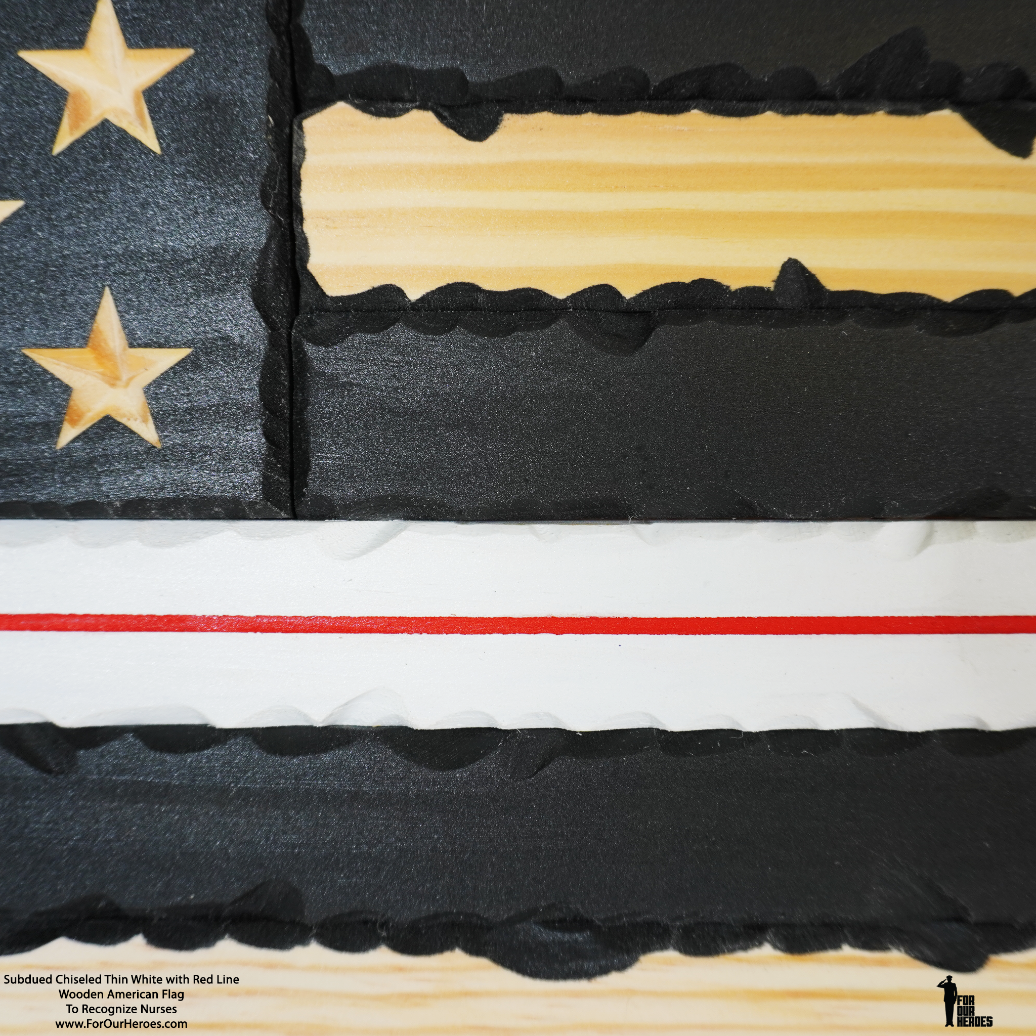 2D SUBDUED CHISELED THIN LINE American Flag (carved stars)