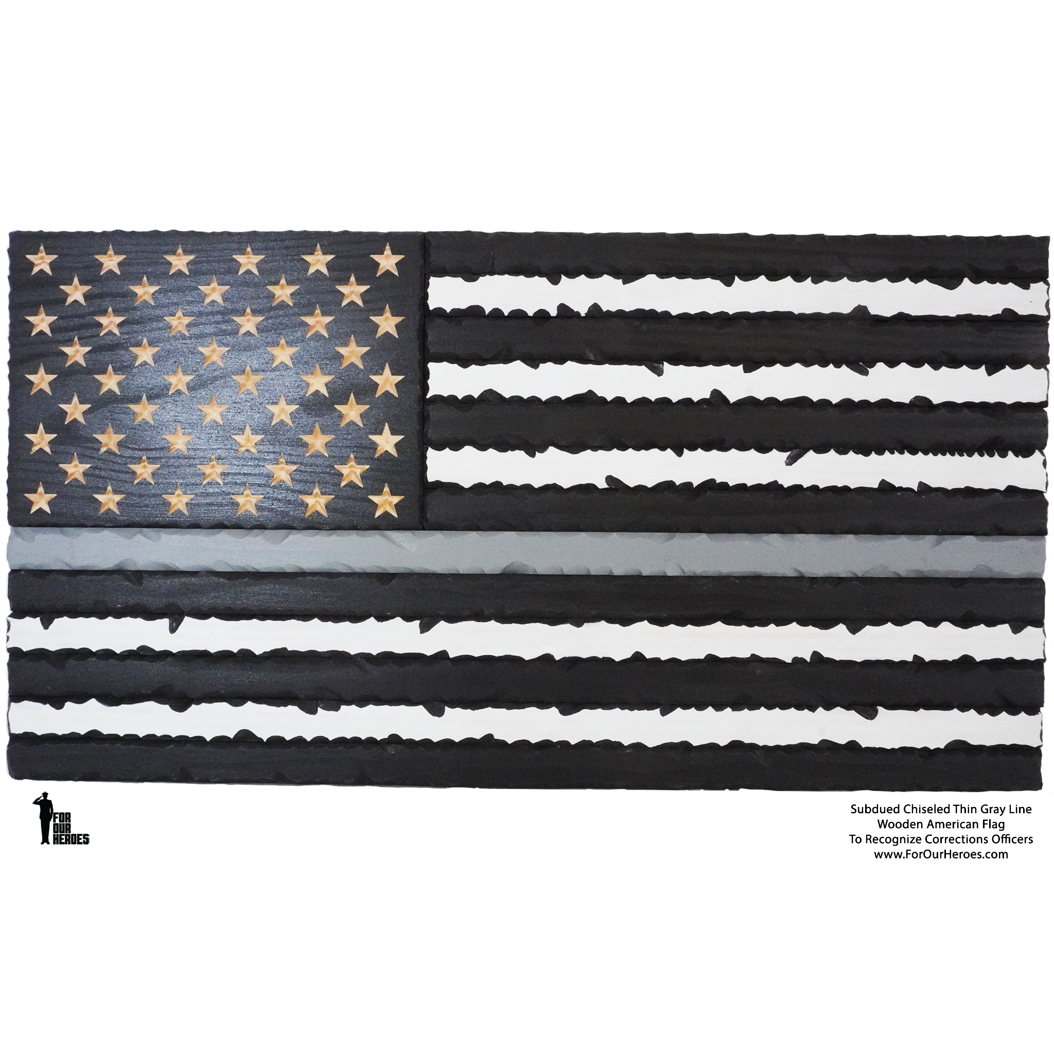 2D SUBDUED CHISELED THIN LINE American Flag (carved stars)