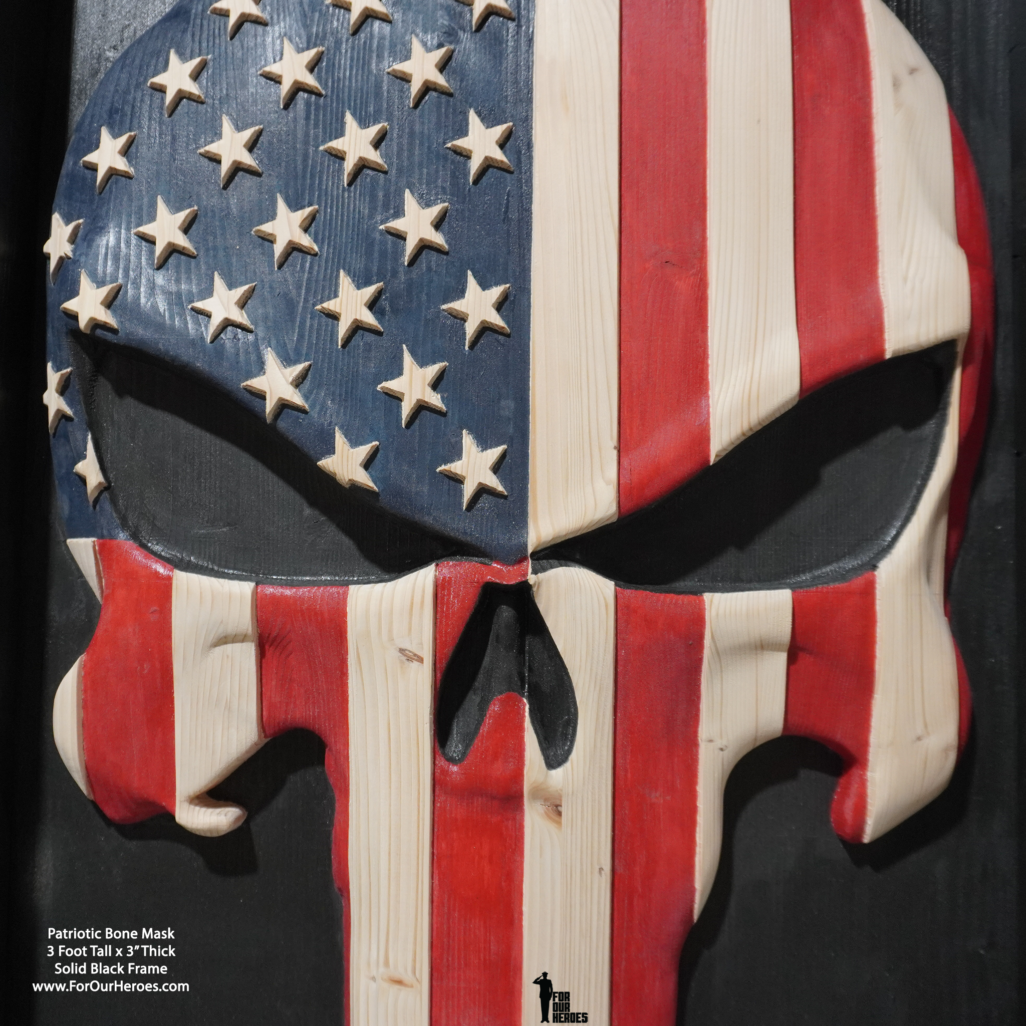 3D SKULL BONE MASK Wooden American Wall Flag | www.ForOurHeroes.com