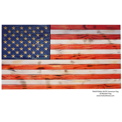 2D TRADITIONAL RUSTIC American Flag (Carved Stars) - 0
