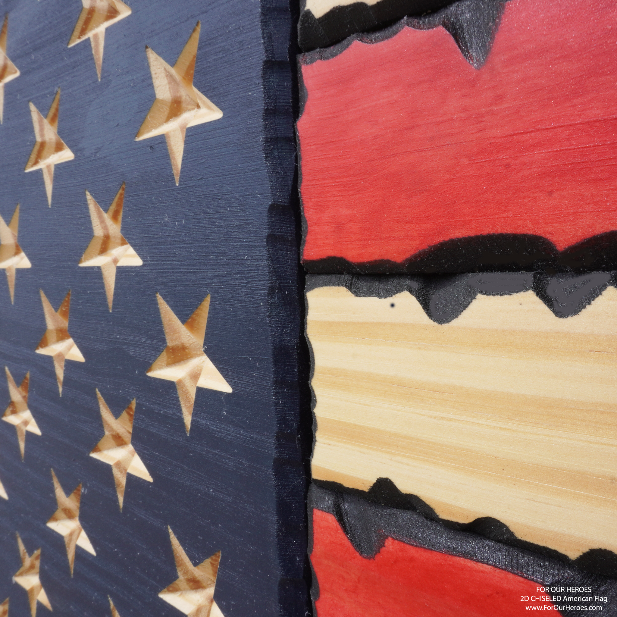 2D CHISELED American Flag (Carved Stars)