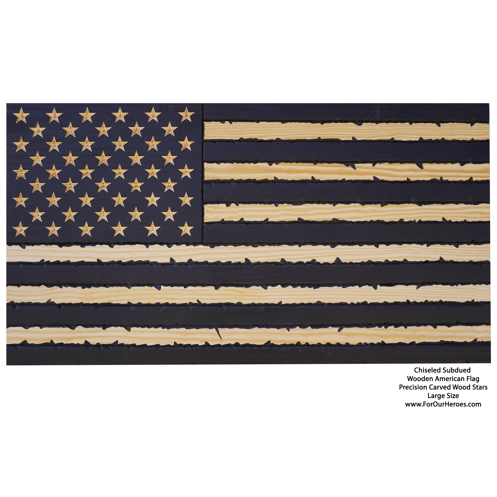 2D SUBDUED CHISELED American Flag (carved stars) - 0