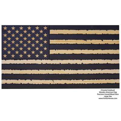 2D SUBDUED CHISELED American Flag (carved stars) - 0