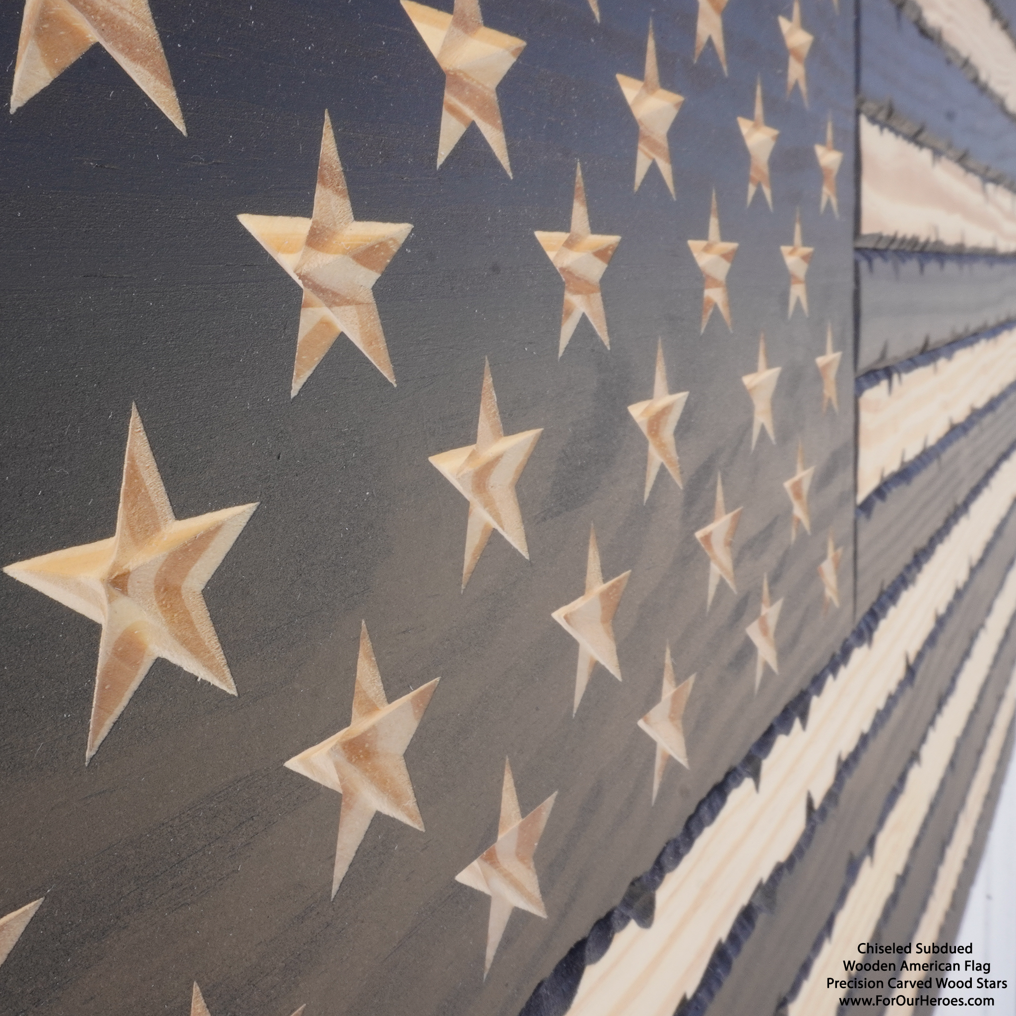 2D SUBDUED CHISELED American Flag (carved stars)