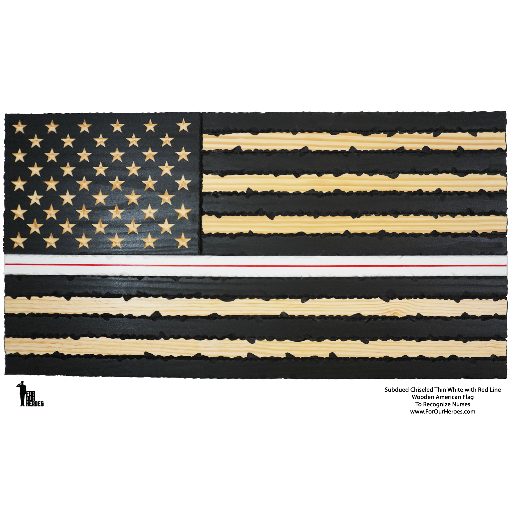 2D SUBDUED CHISELED THIN LINE American Flag (carved stars)-8