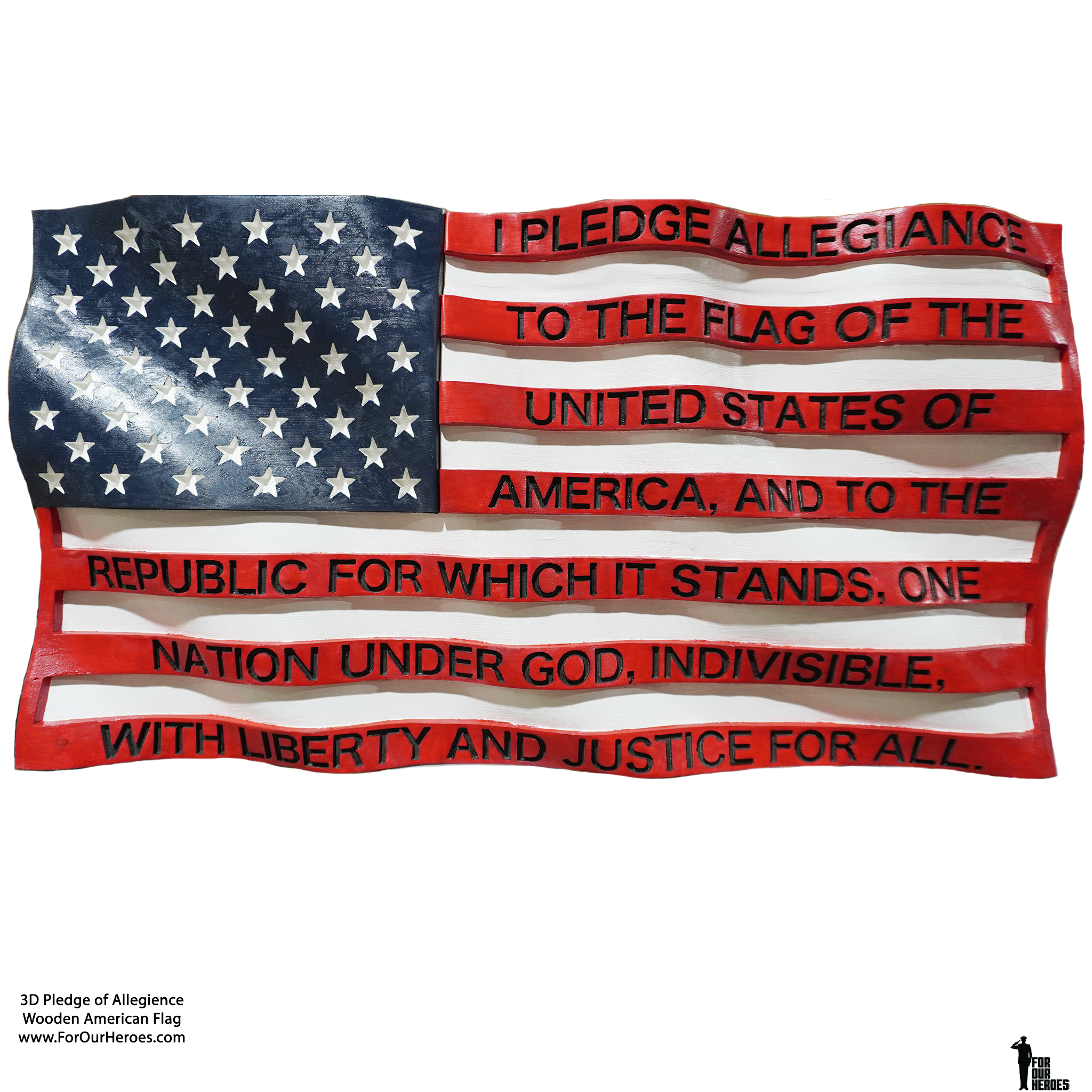 3D PLEDGE OF ALLEGIANCE Wooden American Flag - 0