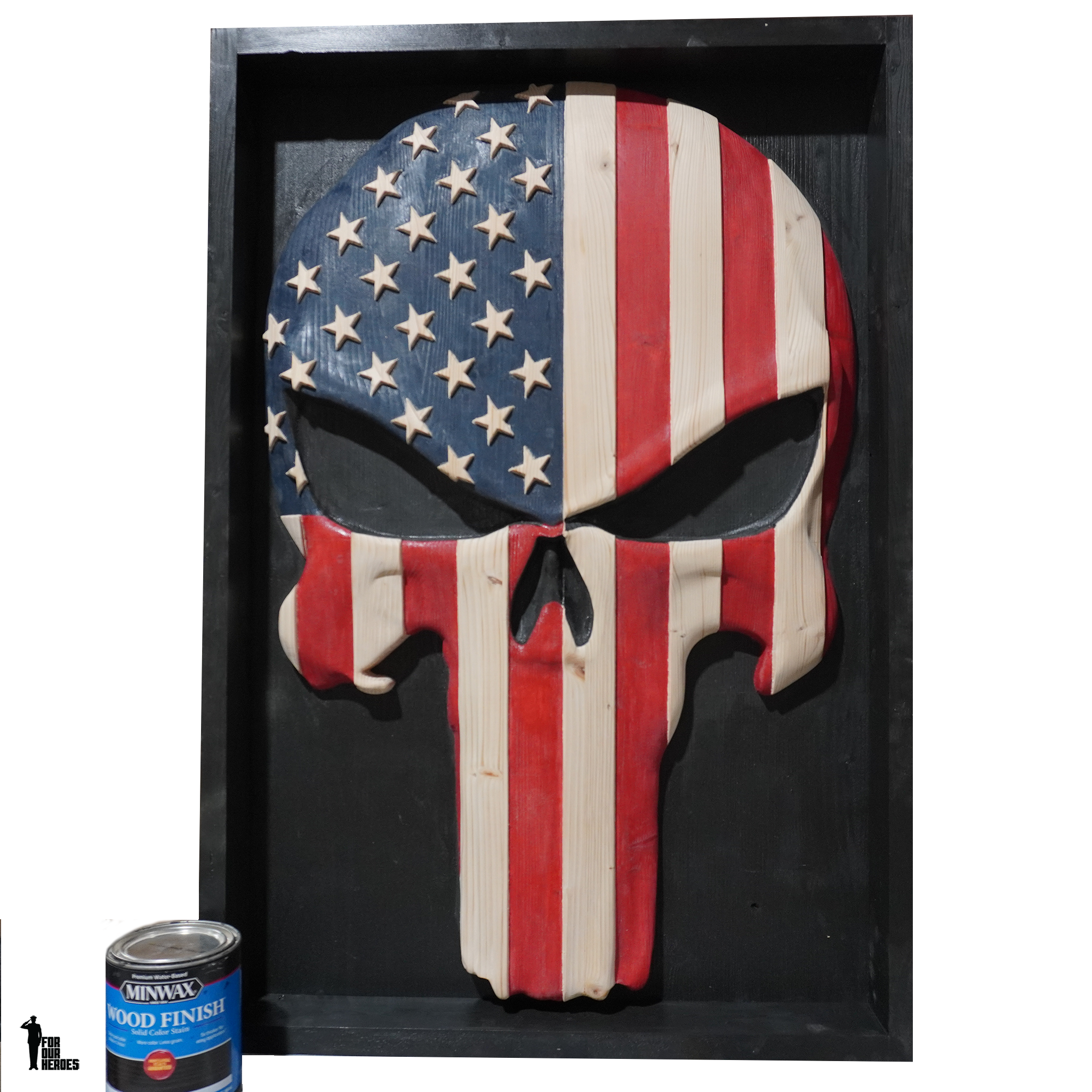 3D SKULL BONE MASK Wooden American Flag - 0