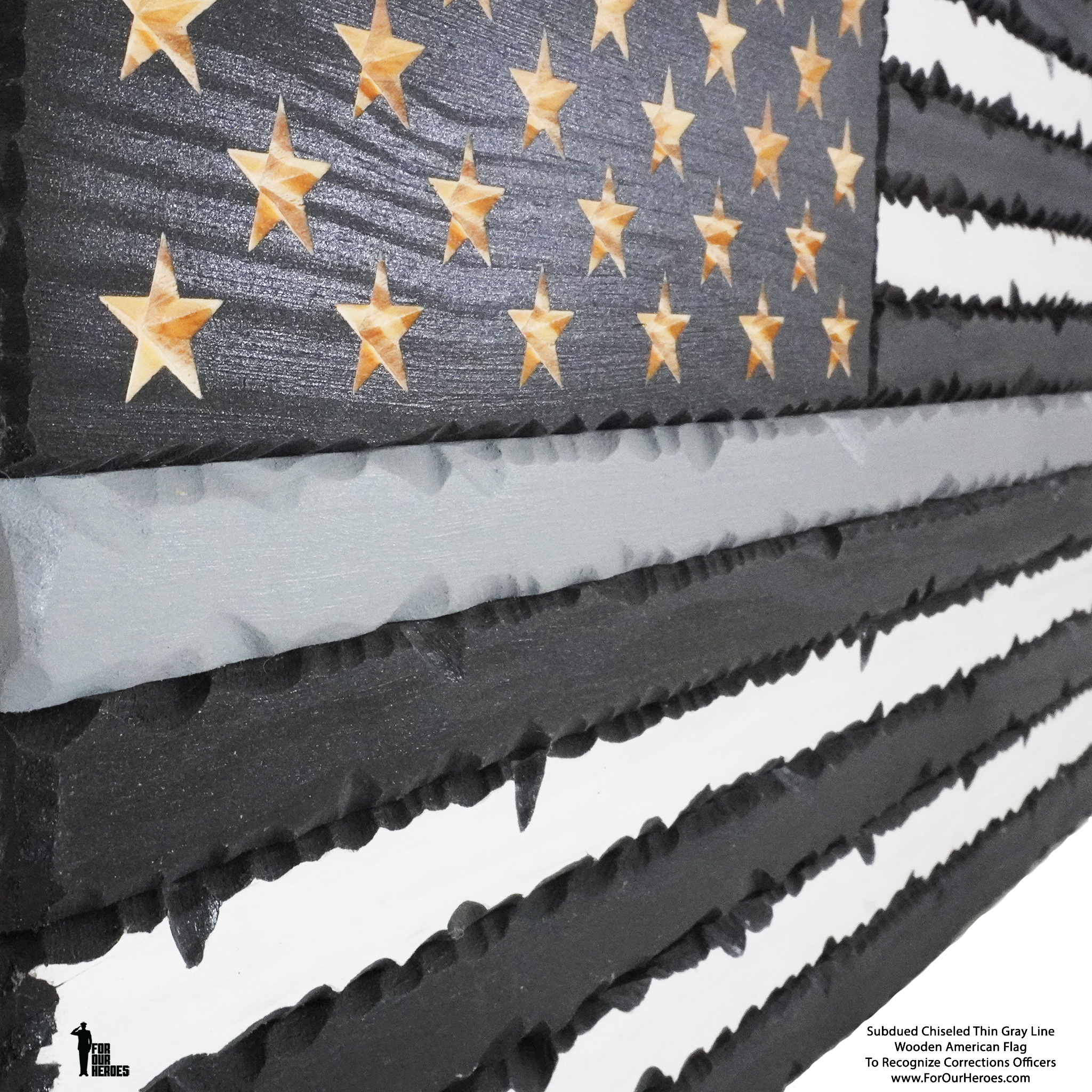 2D SUBDUED CHISELED THIN LINE American Flag (carved stars)