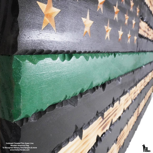 2D SUBDUED CHISELED THIN LINE American Flag (carved stars)