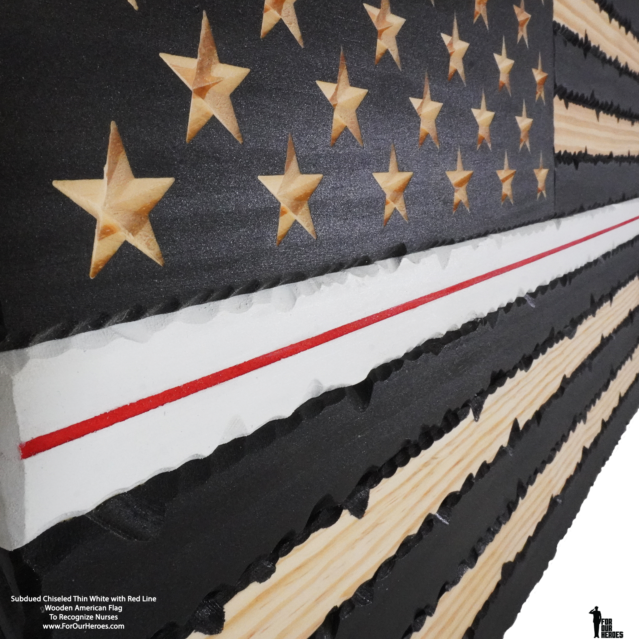 2D SUBDUED CHISELED THIN LINE American Flag (carved stars)-9
