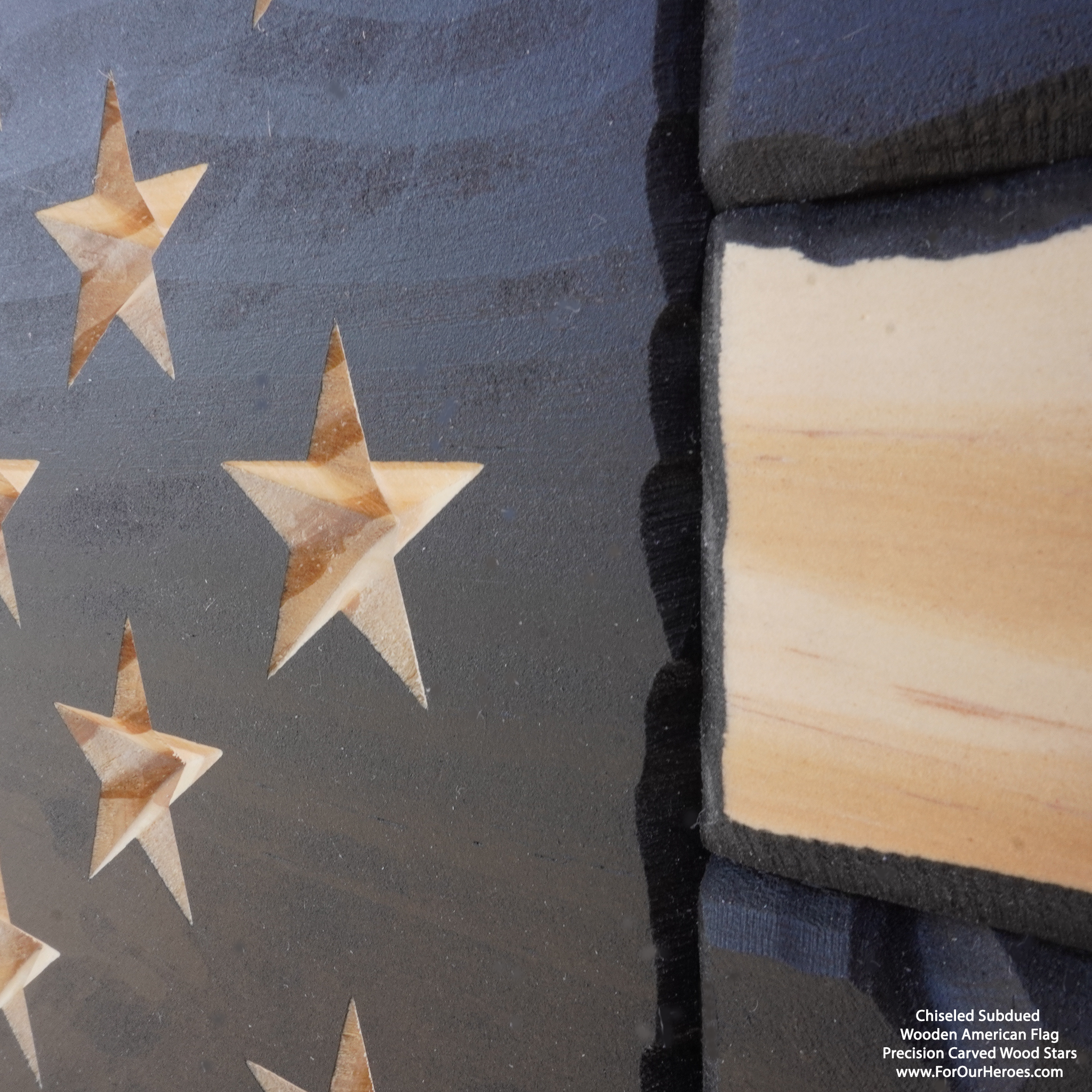 2D SUBDUED CHISELED American Flag (carved stars)-5