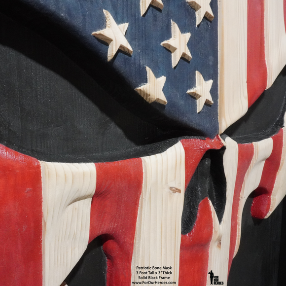 3D SKULL BONE MASK Wooden American Flag