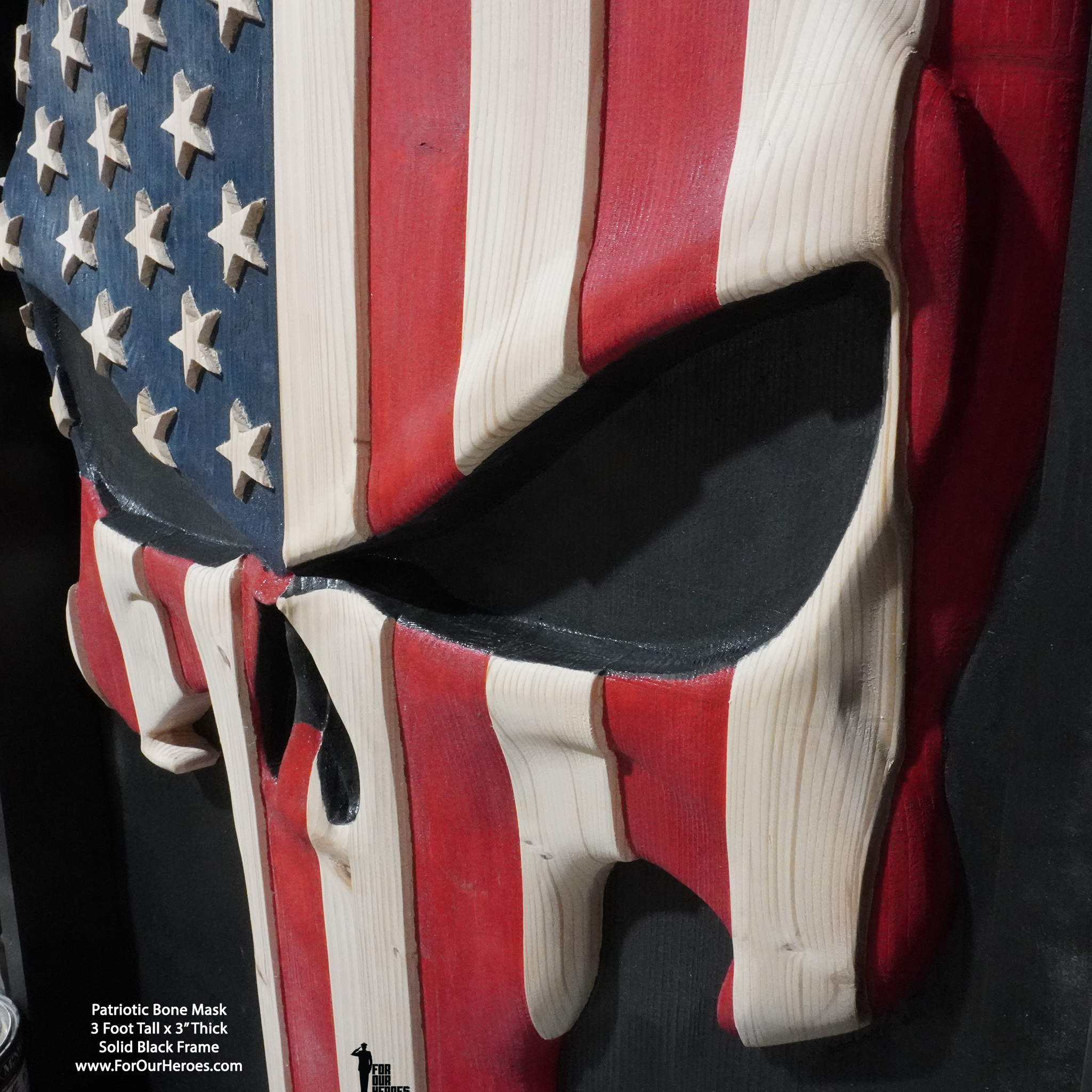 3D SKULL BONE MASK Wooden American Flag-6
